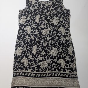 Rafaella 100% Silk Blue and White Sleeveless Sheath Mini Dress